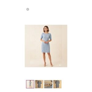 NWT Nina Leonard Blue Lace Sheath Dress Womens PM Half Sleeve Classic